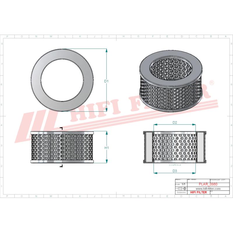 AIR FILTER SA 19540 technical sheet