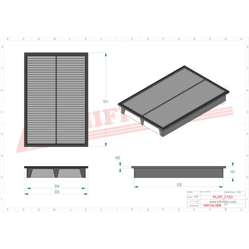 AIR FILTER SA 1371 technical sheet