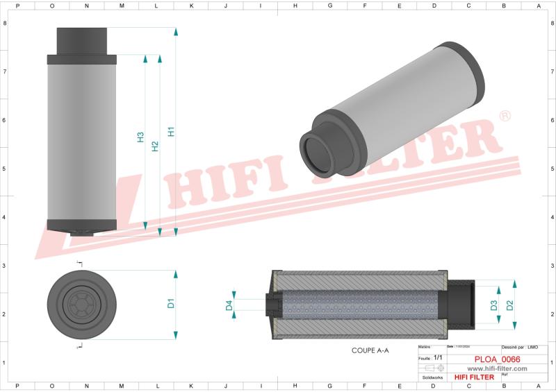 AIR/OIL SEPARATOR OA 1185 technical sheet