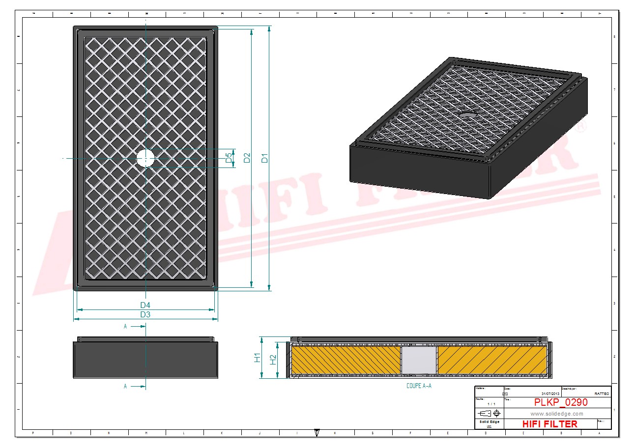 Schema tecnico Filtro abitacolo ai carboni attivi