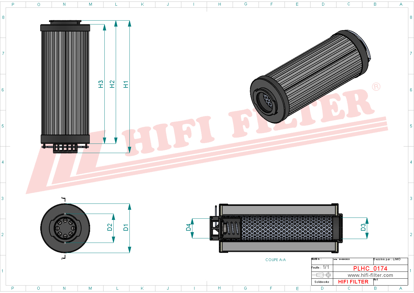 Schema tecnico Filtro idraulico 0090 R015MM per trattori e macchine agricole