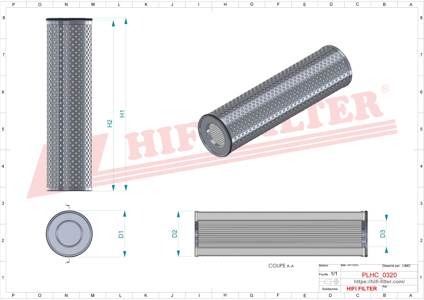 Schema tecnico Filtro idraulico 935141 per trattori e macchine agricole