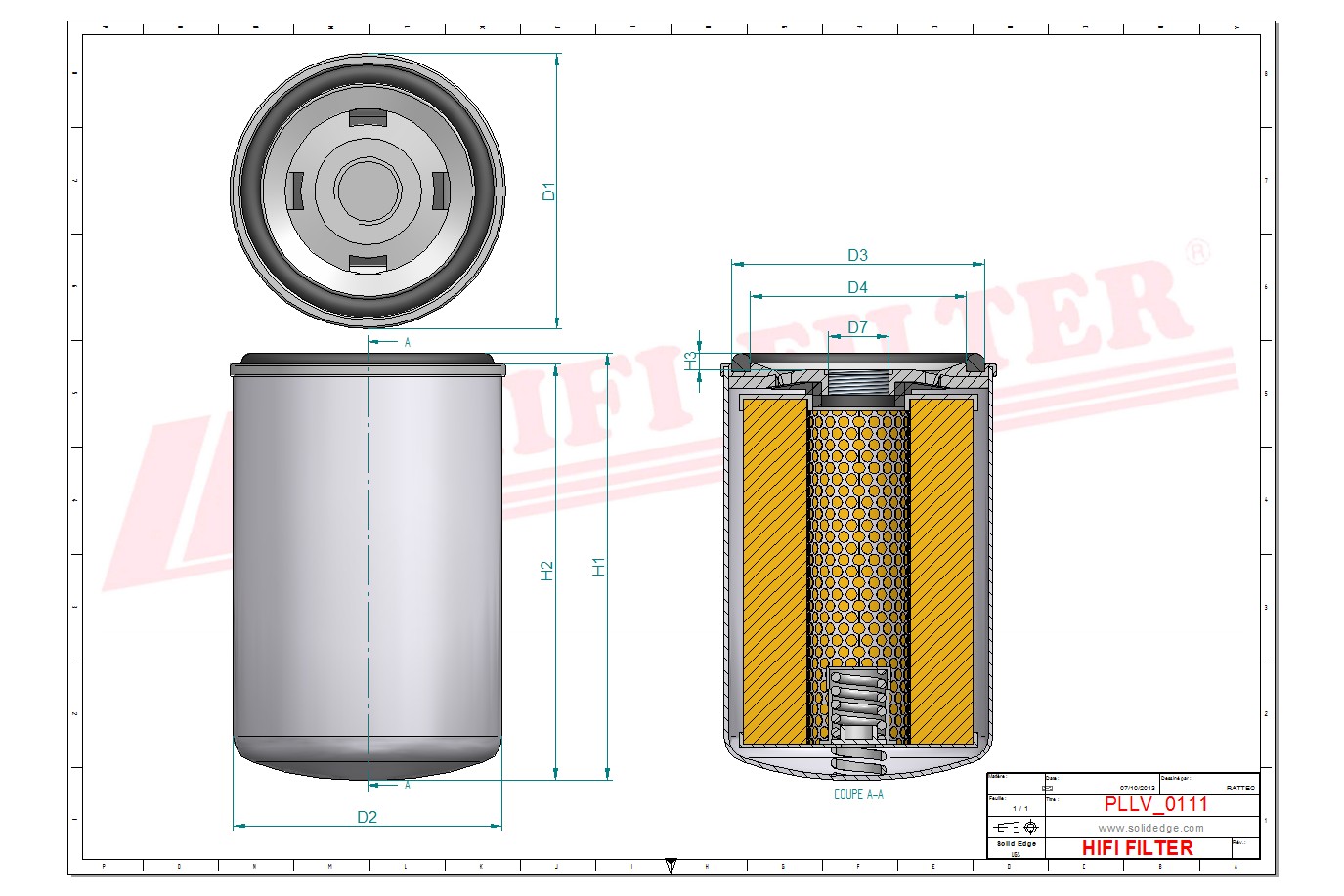 Schema tecnico Filtro olio