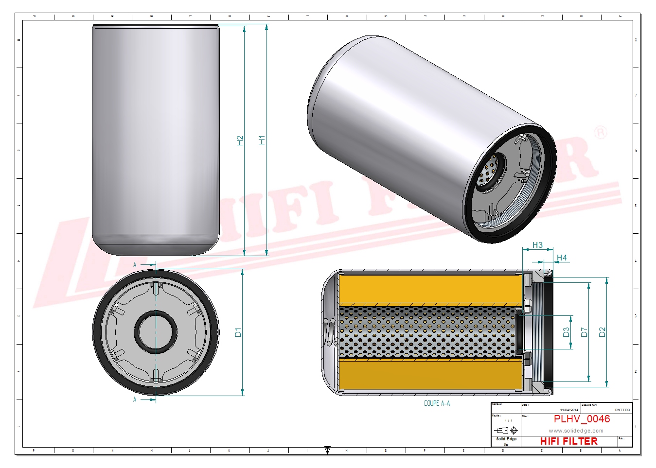 Schema tecnico Filtro idraulico AT306605 per trattori e macchine agricole