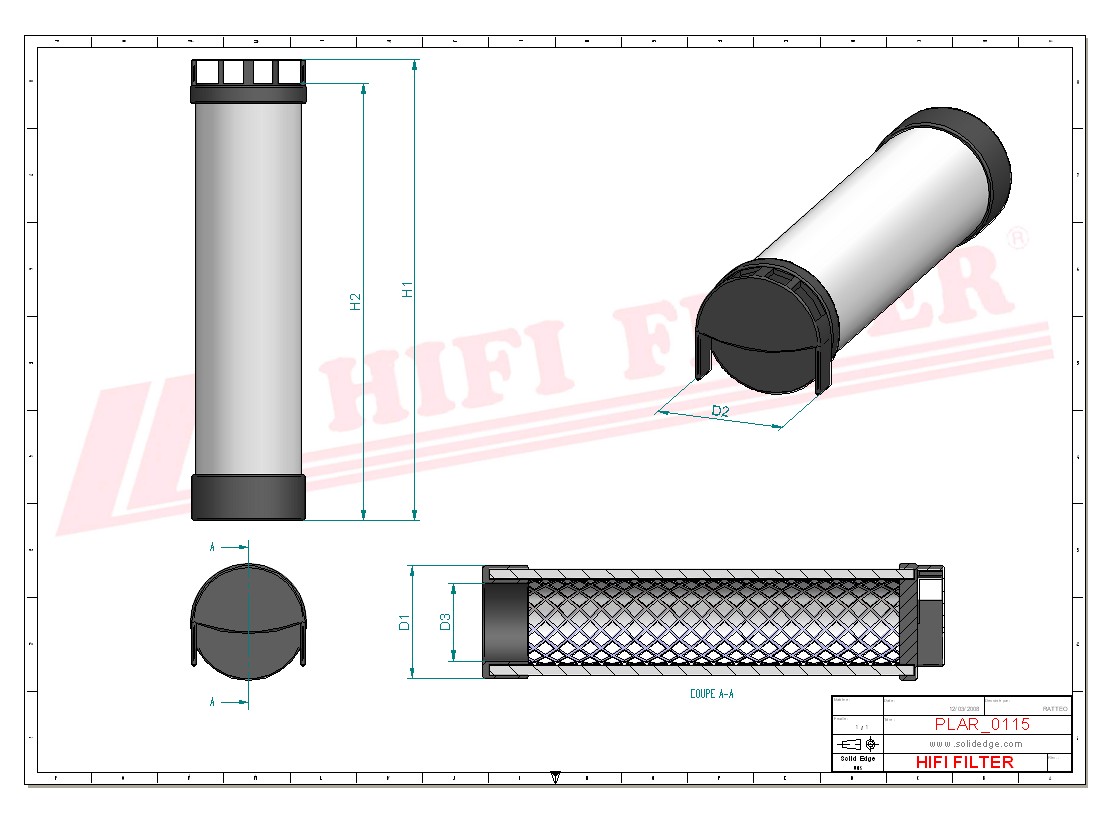 Schema tecnico Filtro aria 0007962890 per trattori e macchine agricole