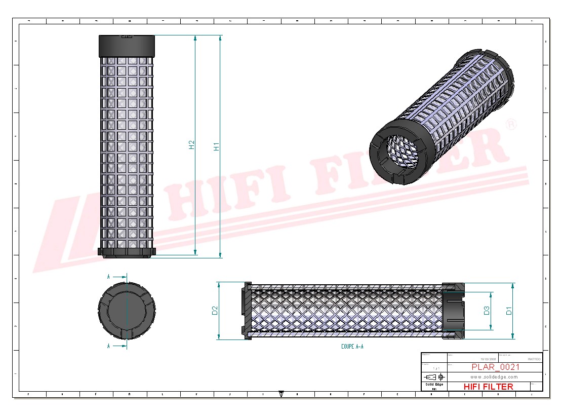 Schema tecnico Filtro aria 0003174340 per trattori e macchine agricole