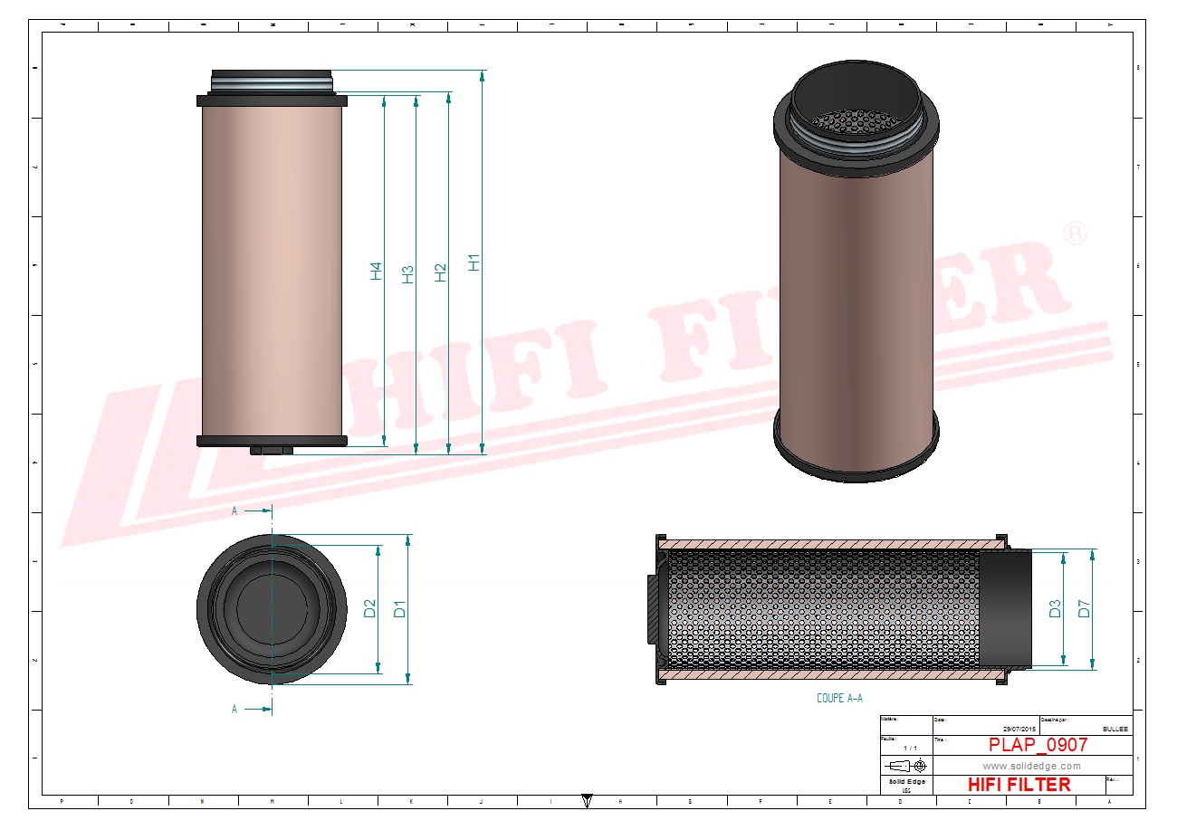 Schema tecnico Filtro aria 0001268430 per trattori e macchine agricole