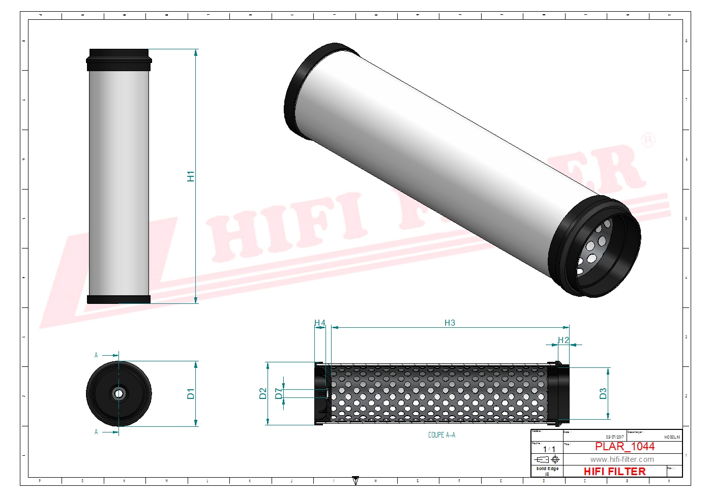 Schema tecnico Filtro aria