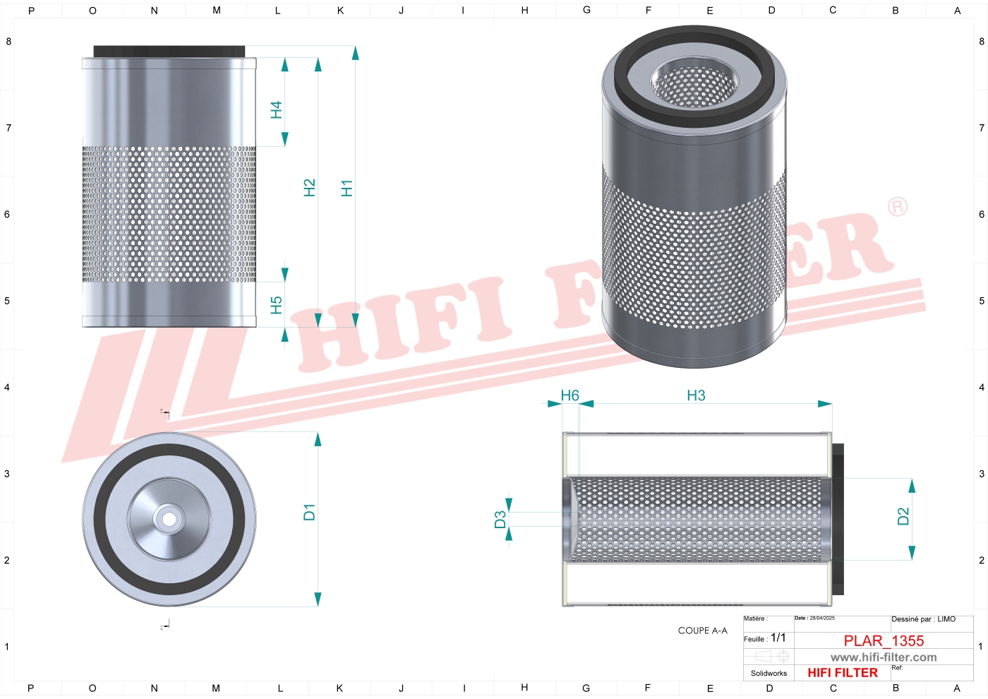 Schema tecnico Filtro aria 9231100531 per trattori e macchine agricole