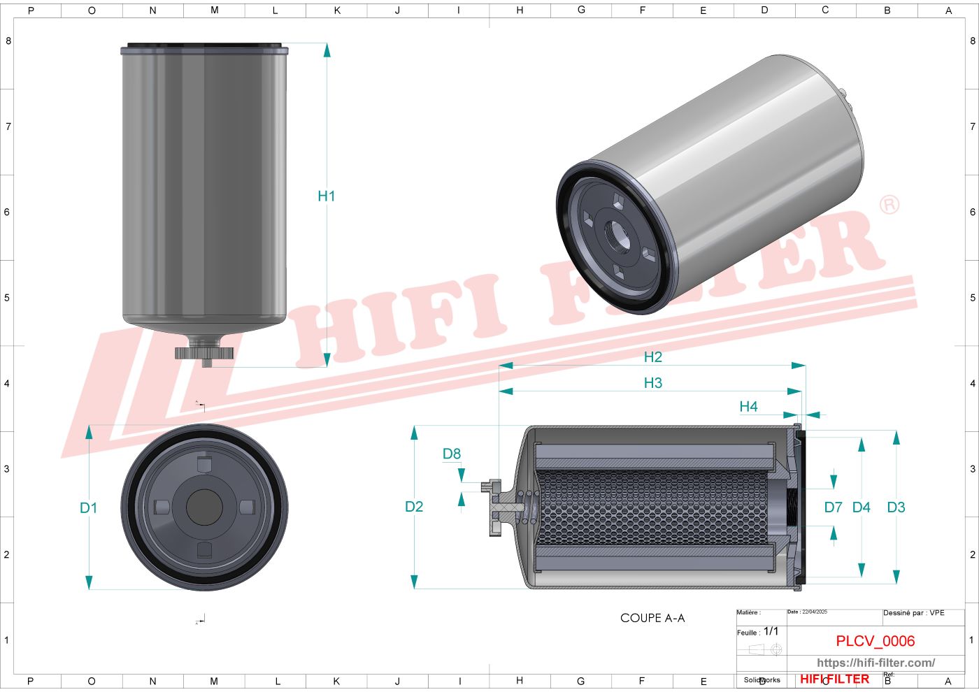 Schema tecnico Filtro carburante