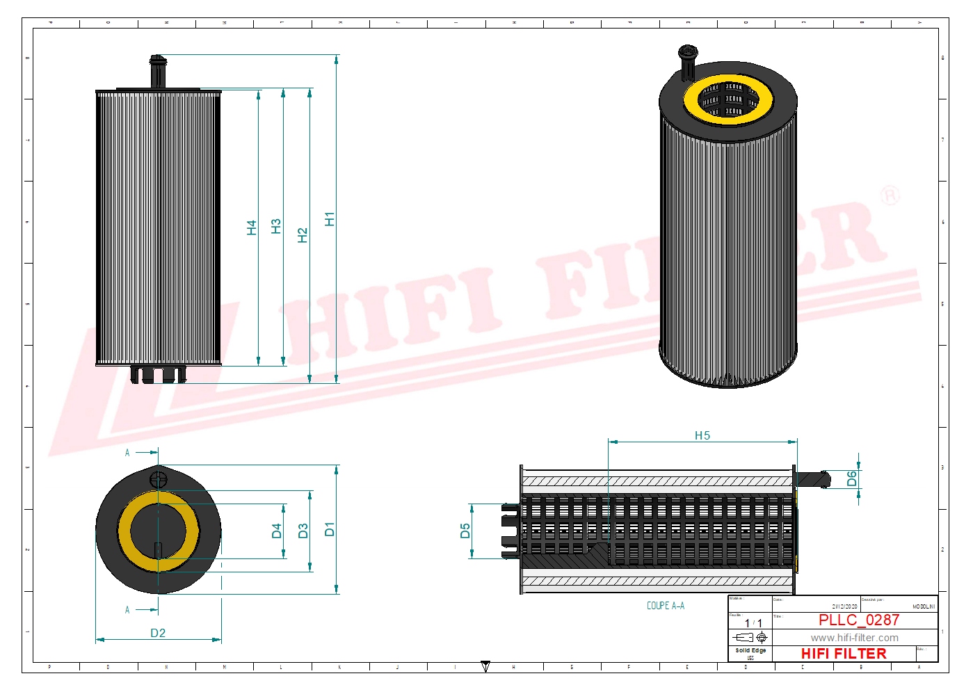 Schema tecnico Filtro olio 00007731870 per trattori e macchine agricole
