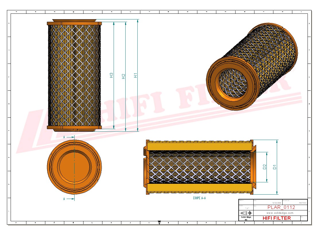 Schema tecnico Filtro aria 11043854 per trattori e macchine agricole