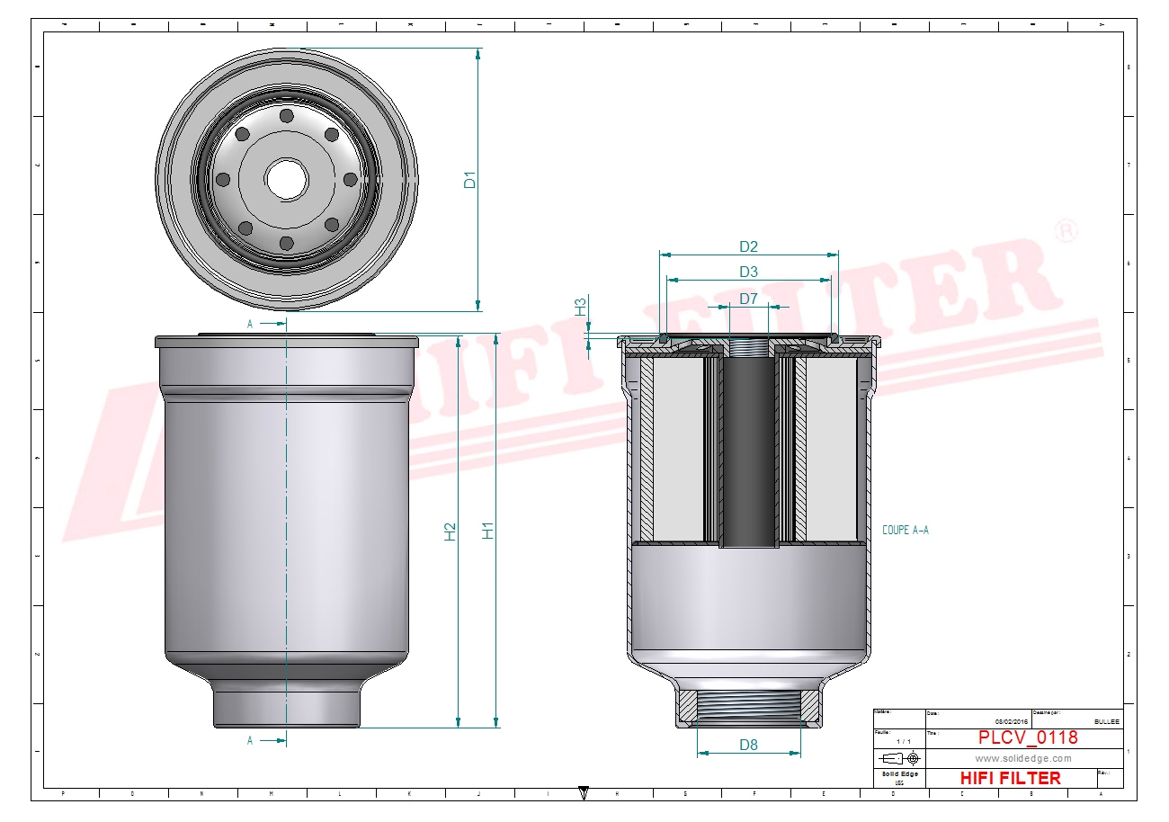 Schema tecnico Filtro carburante 186100-6460 per trattori e macchine agricole