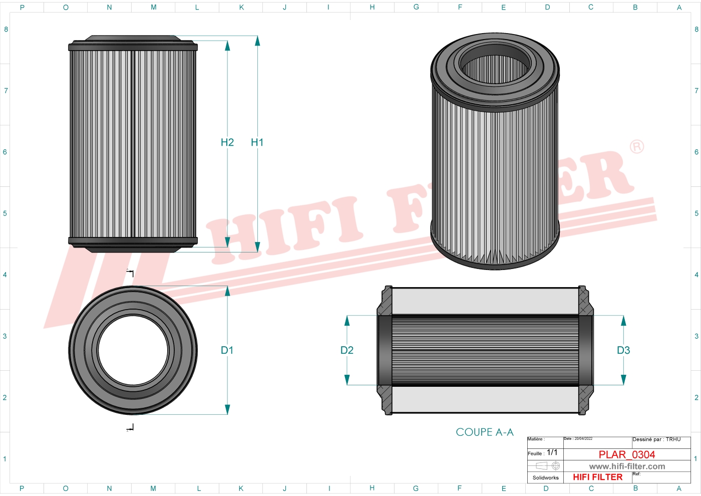 Schema tecnico Filtro aria FS406 per trattori e macchine agricole