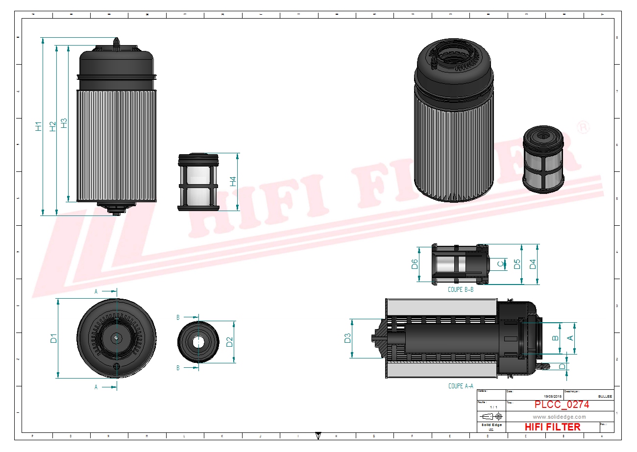 Schema tecnico Filtro carburante 00019961530 per trattori e macchine agricole