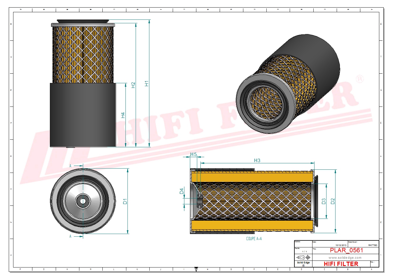 Schema tecnico Filtro aria
