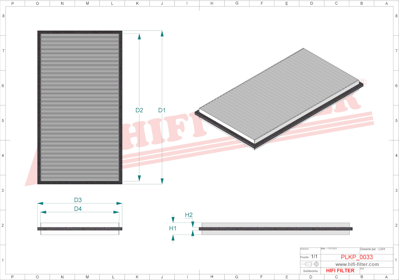 Schema tecnico Filtro abitacolo SKL49075 per trattori e macchine agricole