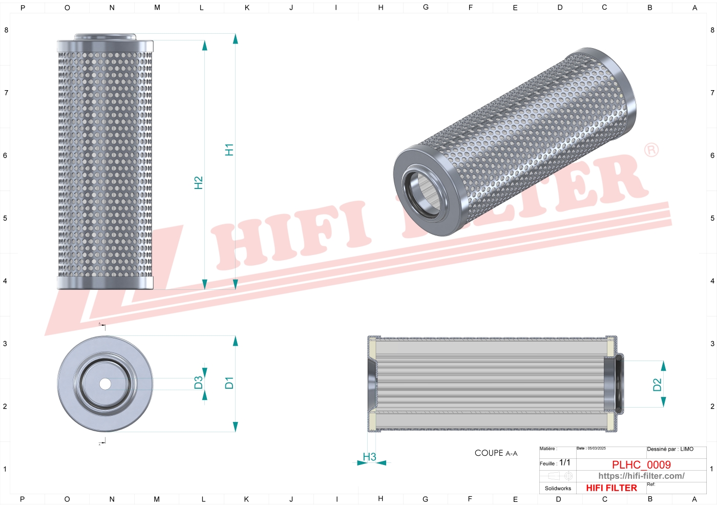 Schema tecnico Filtro idraulico HD618 per trattori e macchine agricole
