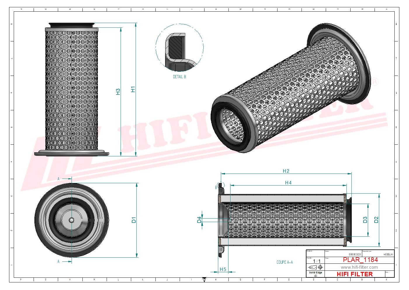 Schema tecnico Filtro aria 15741-1108-0 per trattori e macchine agricole