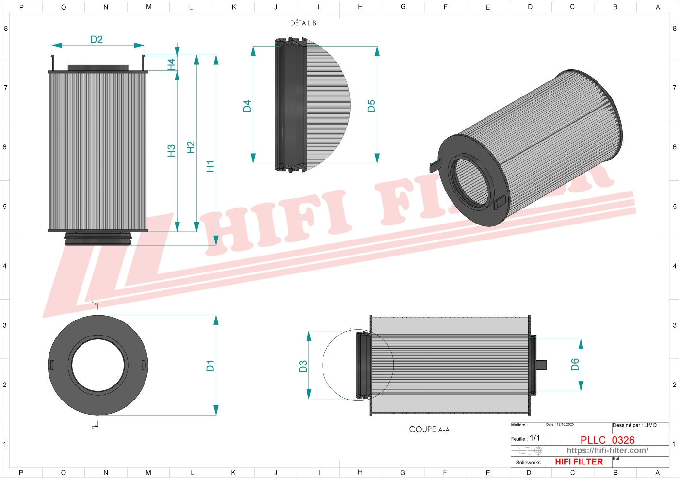 Schema tecnico Filtro olio