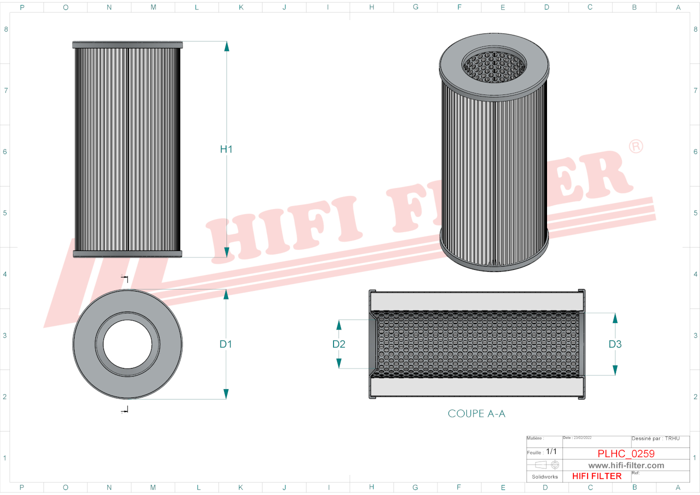 Schema tecnico Filtro idraulico 302098 per trattori e macchine agricole
