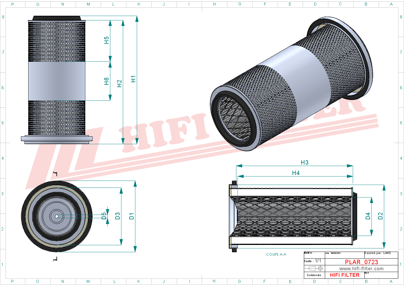 Schema tecnico Filtro aria