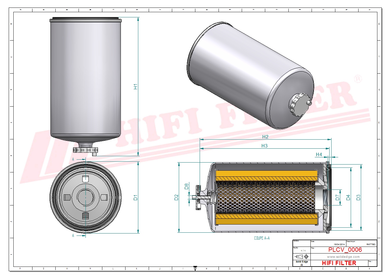 Schema tecnico Filtro carburante FHJ00700 per trattori e macchine agricole