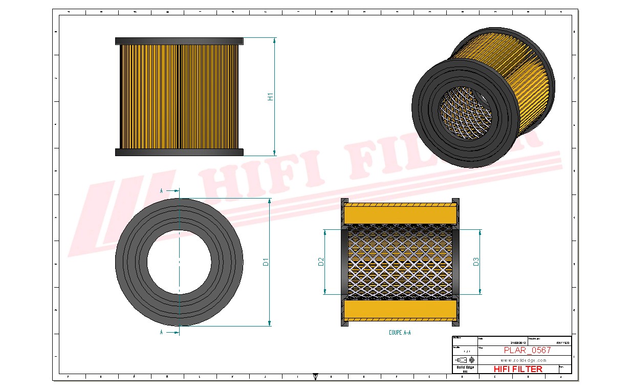 Schema tecnico Filtro aria NA080160 per trattori e macchine agricole