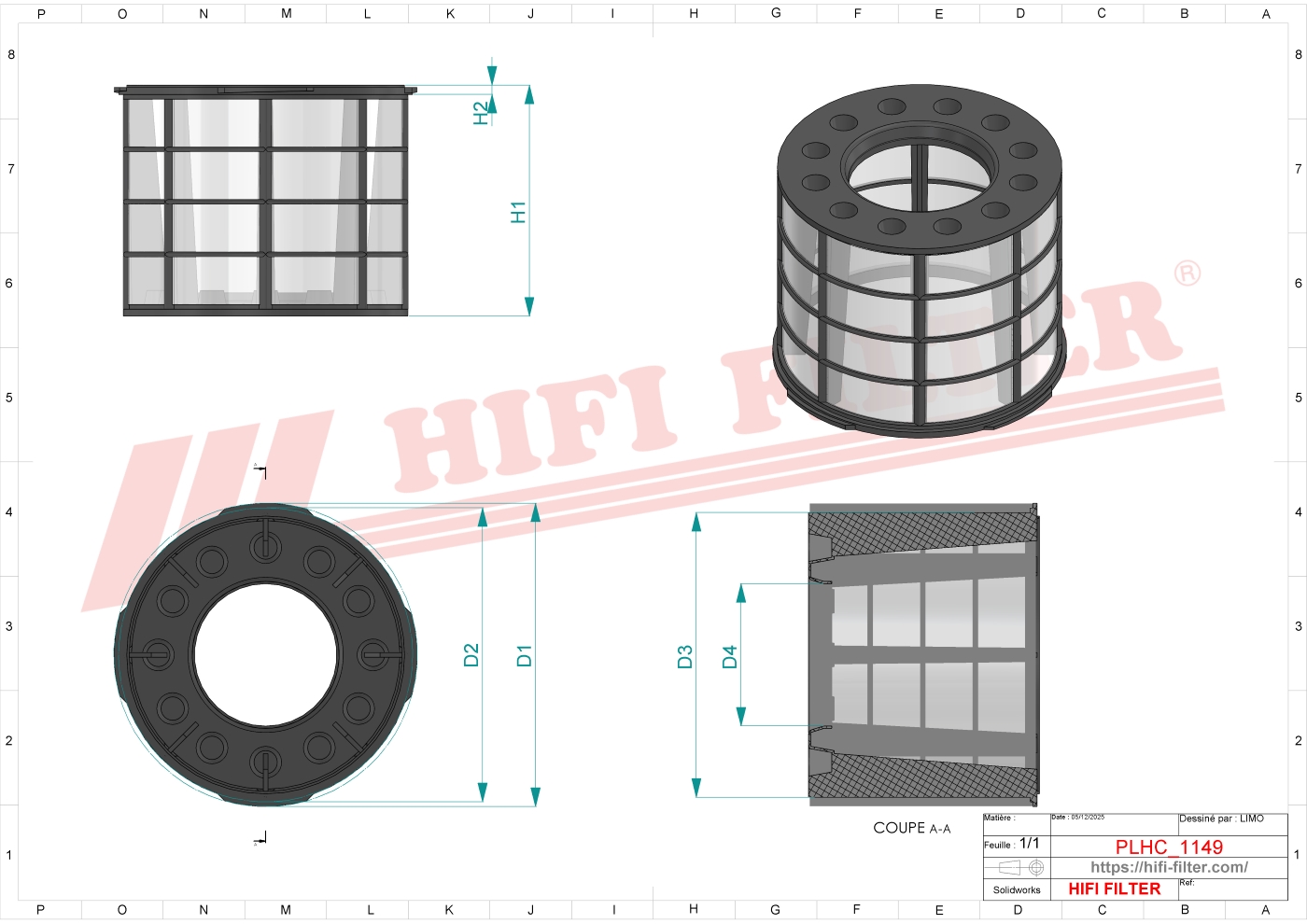 Schema tecnico Filtro olio