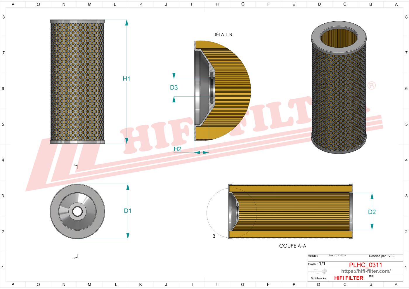 Schema tecnico Filtro idraulico 943923Q per trattori e macchine agricole