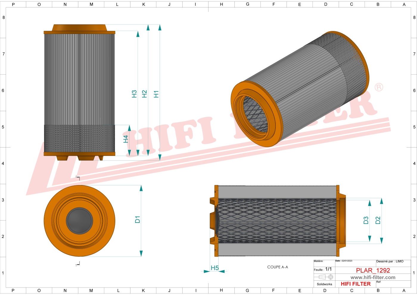 Schema tecnico Filtro aria