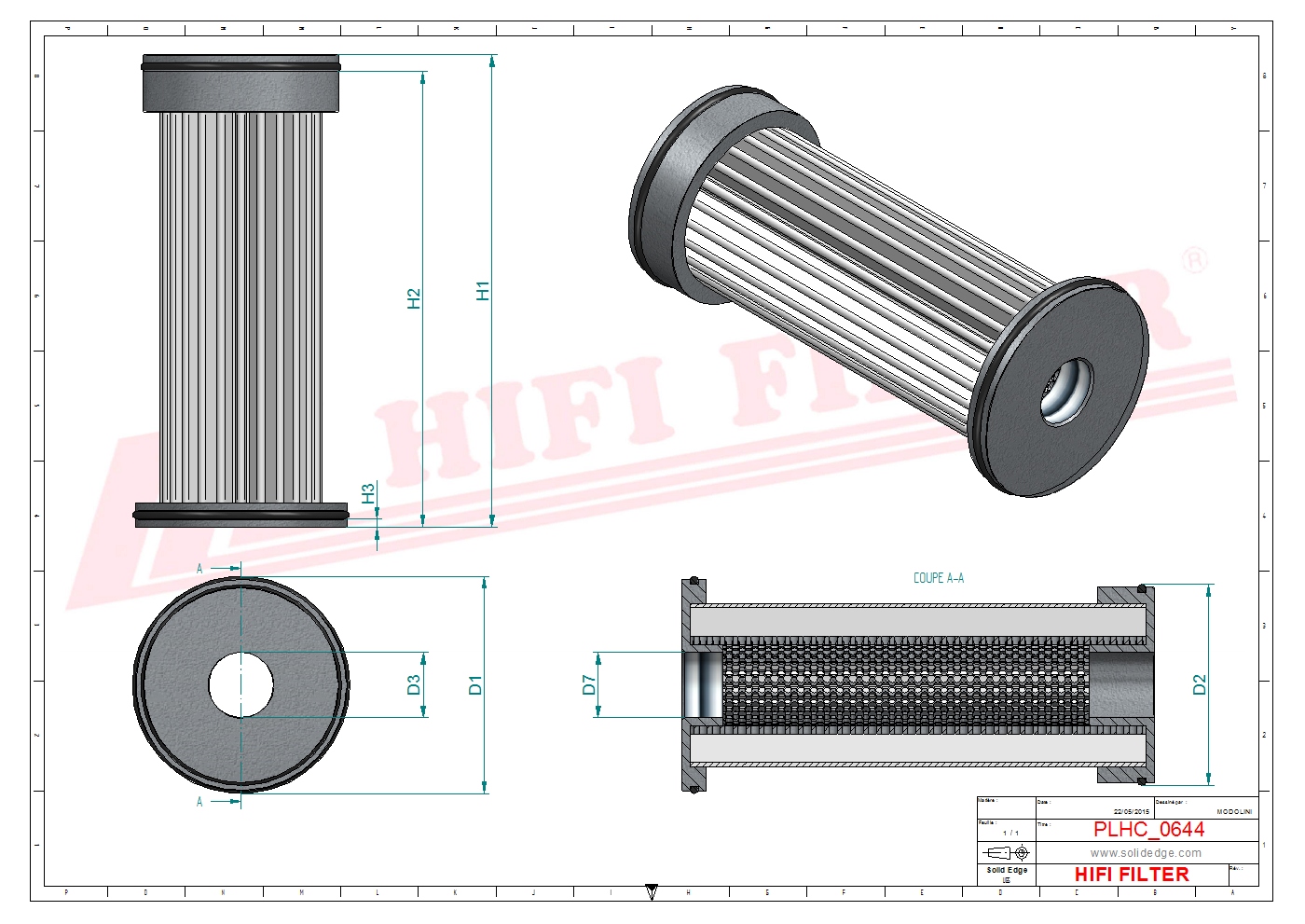 Schema tecnico Filtro idraulico HD266 X per trattori e macchine agricole