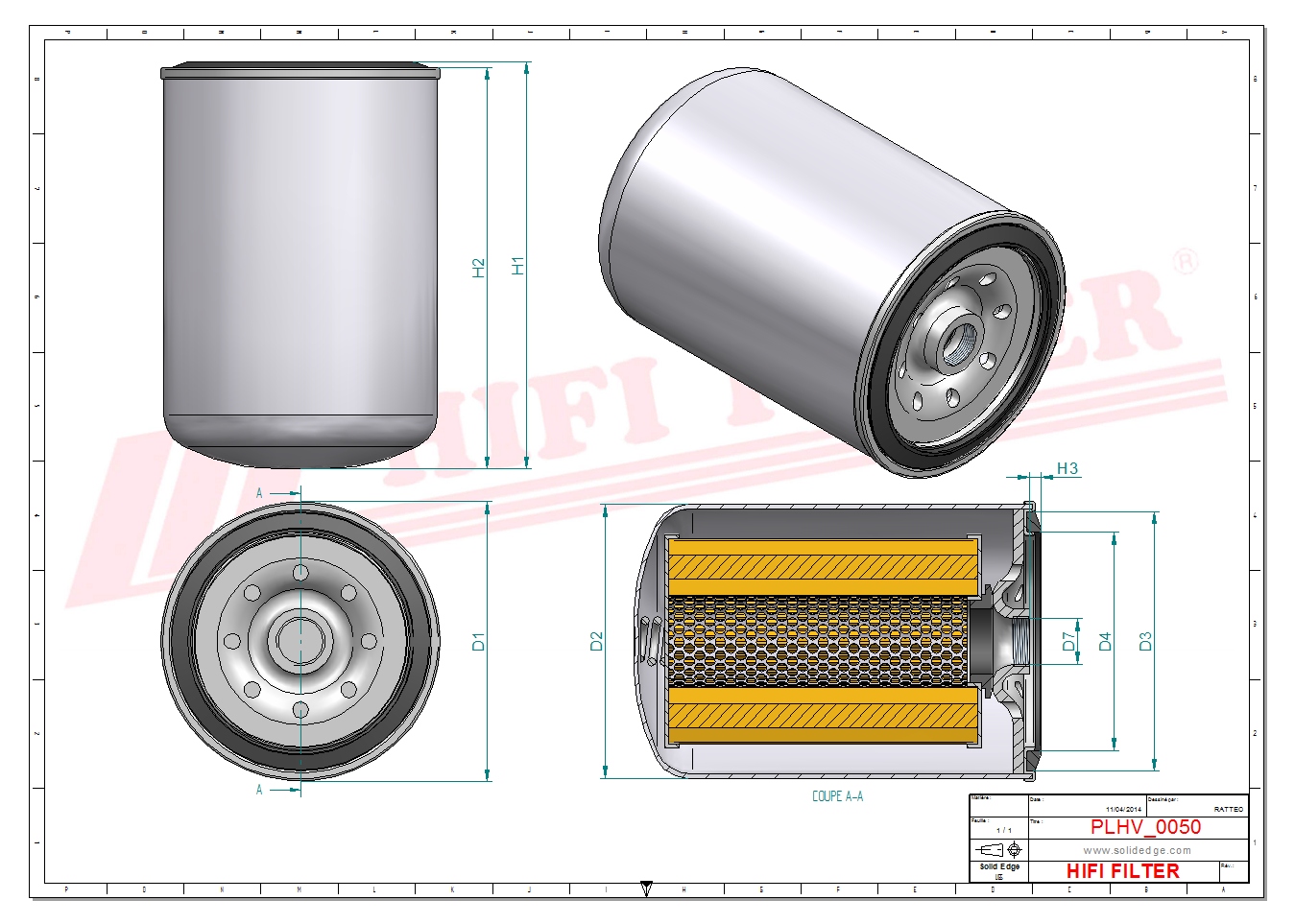 Schema tecnico Filtro olio
