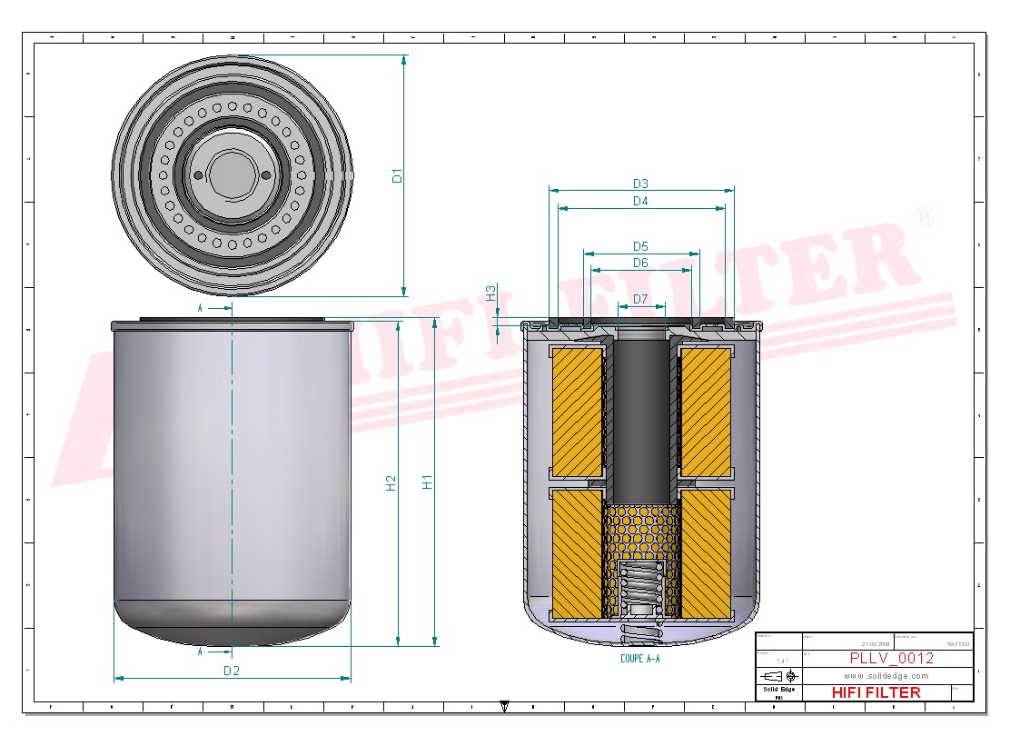 Schema tecnico Filtro olio 008 per trattori e macchine agricole