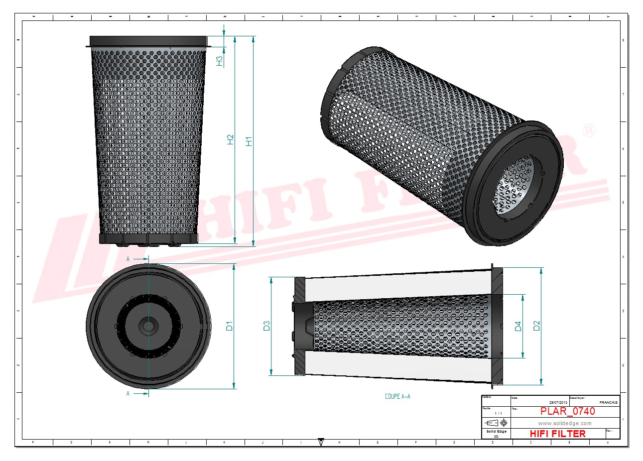 Schema tecnico Filtro aria
