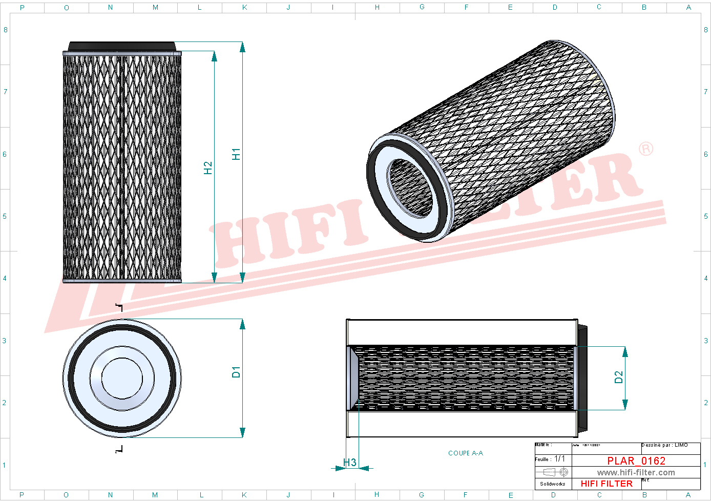 Schema tecnico Filtro aria 3660940004 per trattori e macchine agricole