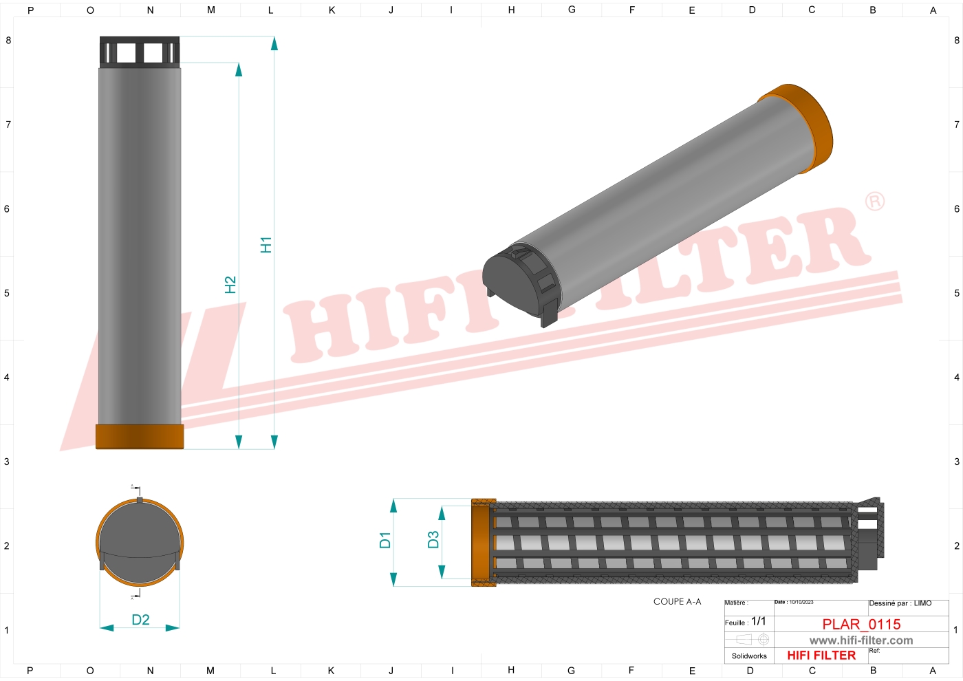 Schema tecnico Filtro aria CF240 per trattori e macchine agricole