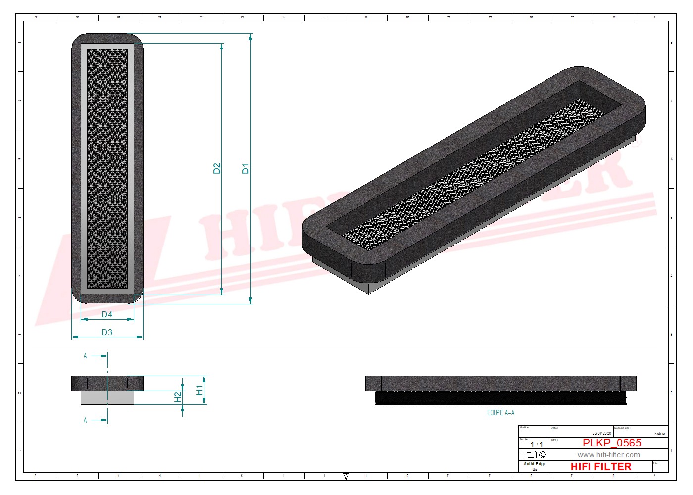 Schema tecnico Filtro abitacolo ai carboni attivi