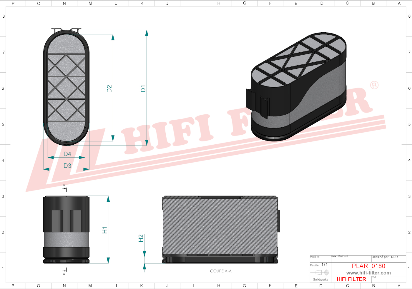 Schema tecnico Filtro aria 0011075900 per trattori e macchine agricole