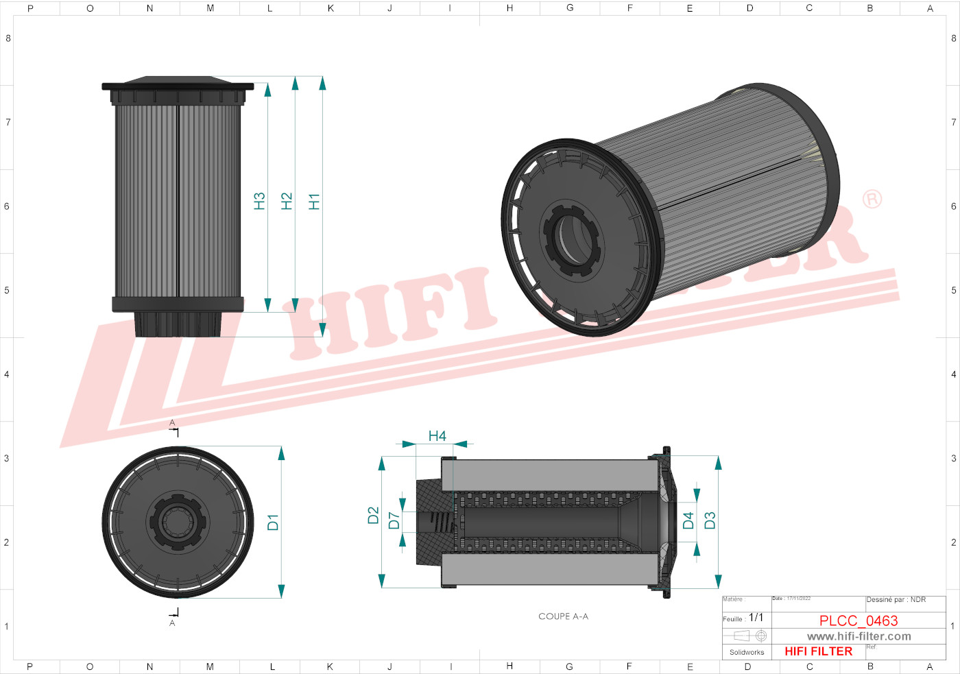 Schema tecnico Filtro carburante 5000481 per trattori e macchine agricole