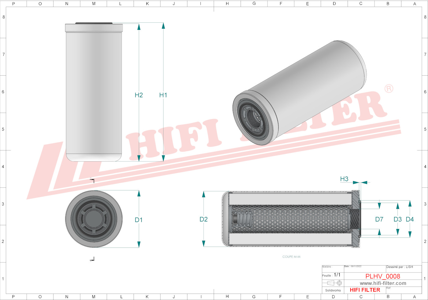 Schema tecnico Filtro idraulico Y0009830634 per trattori e macchine agricole