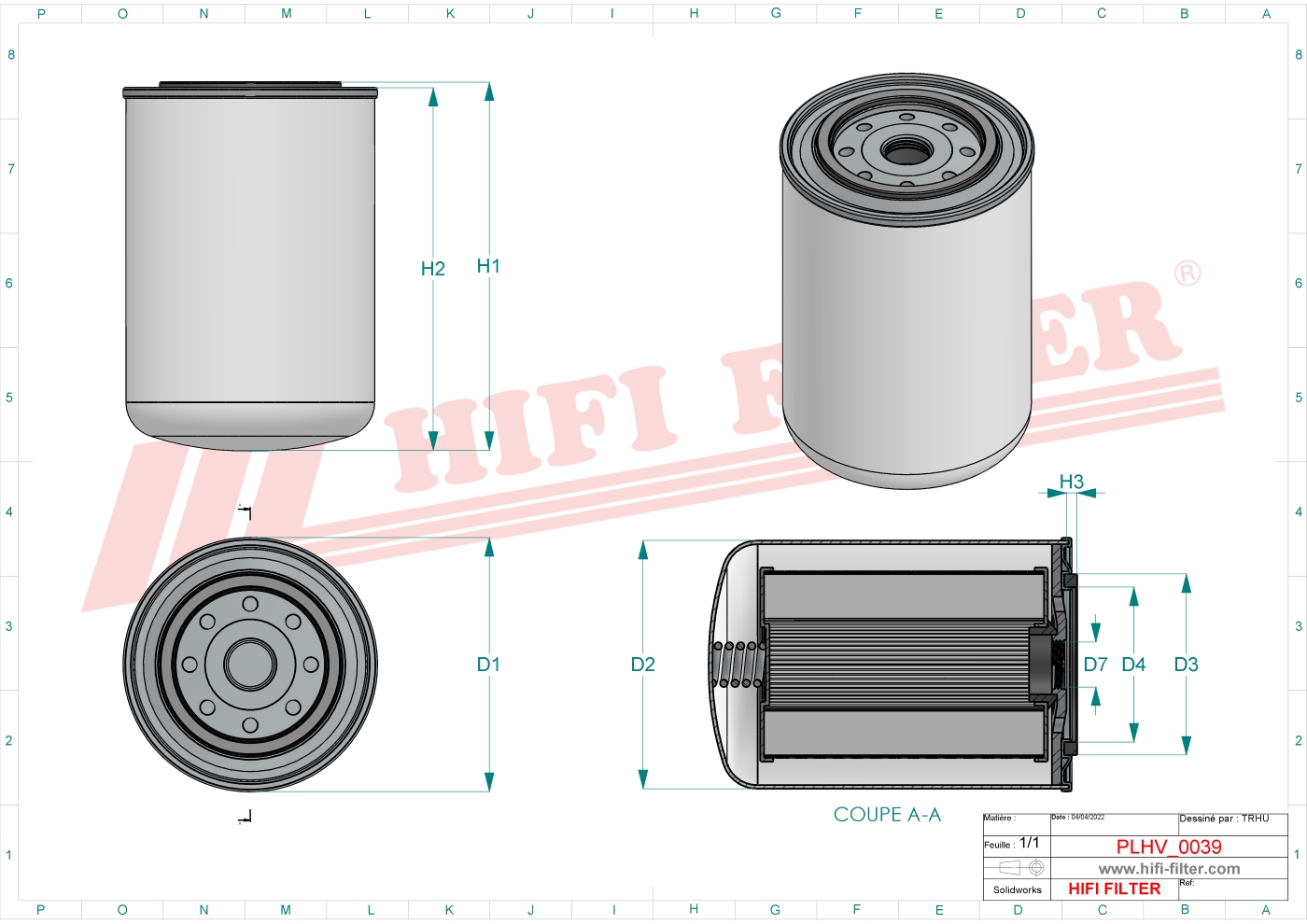 Schema tecnico Filtro olio