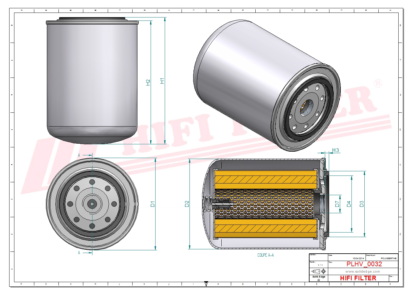 Schema tecnico Filtro idraulico 35180027 per trattori e macchine agricole