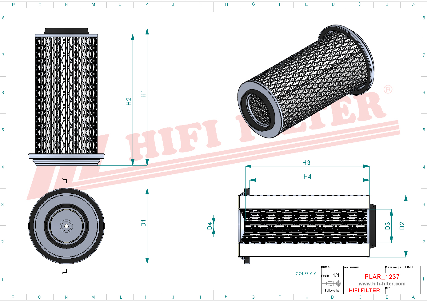 Schema tecnico Filtro aria