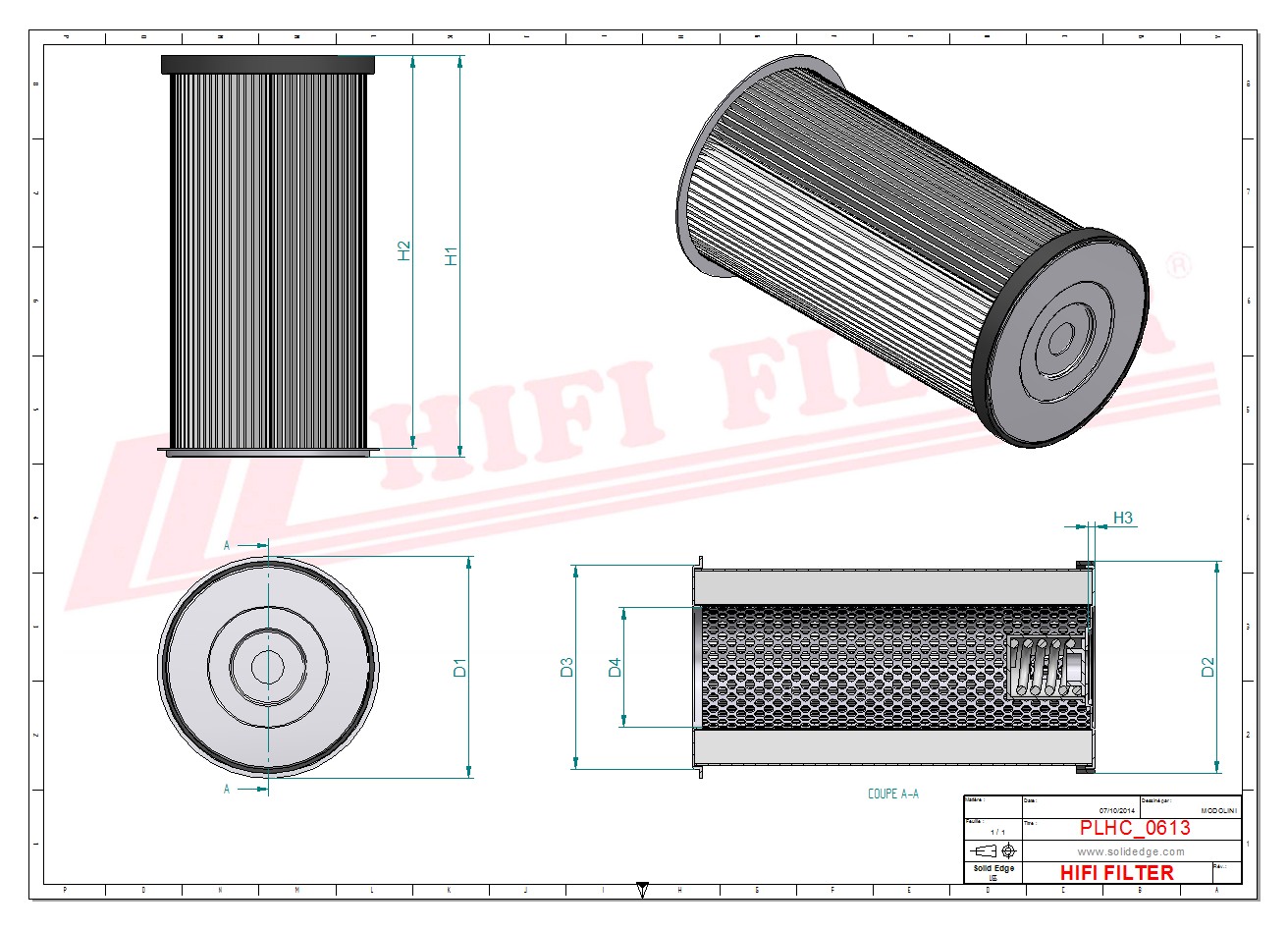 Schema tecnico Filtro olio