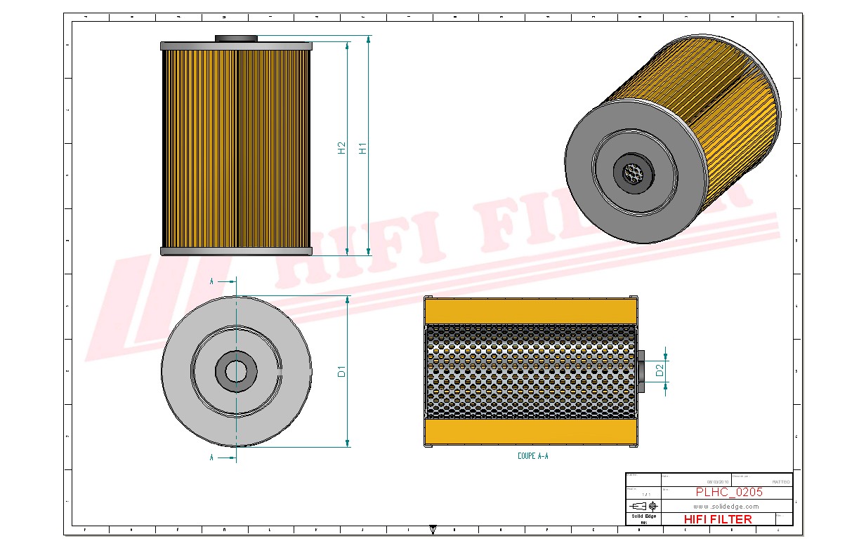 Schema tecnico Filtro olio