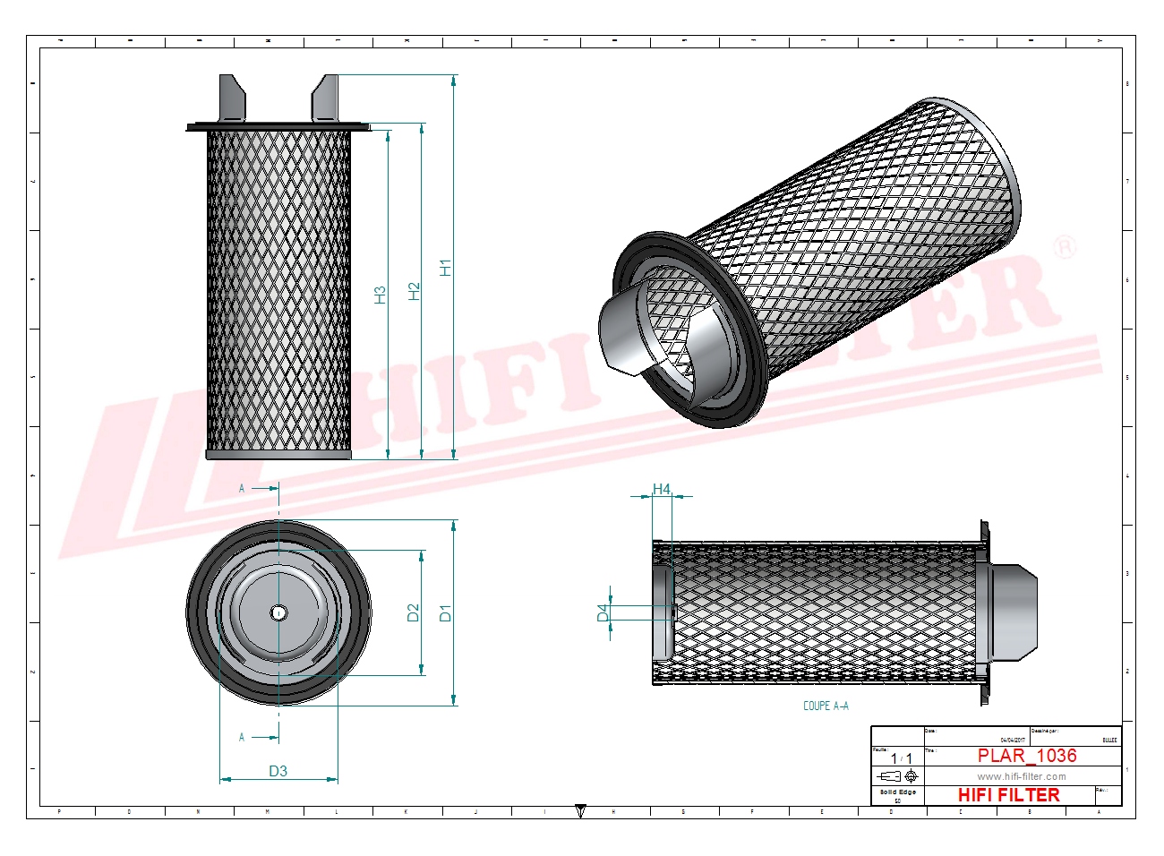 Schema tecnico Filtro aria