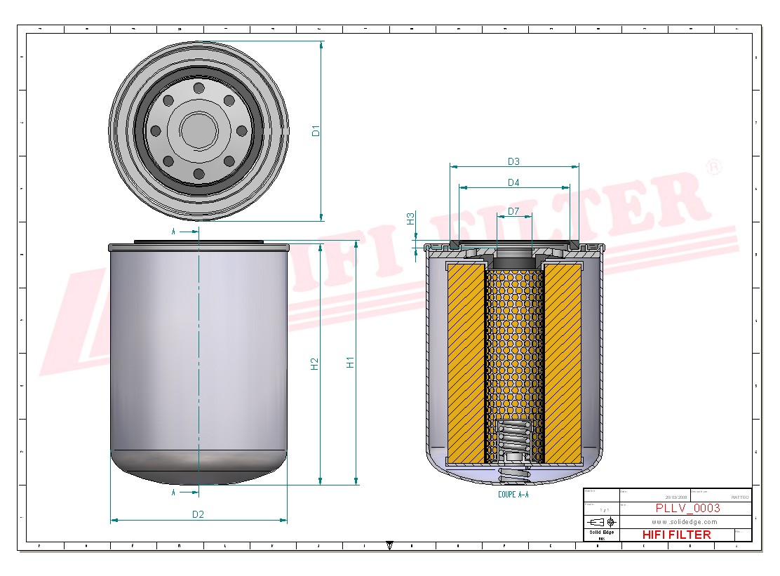 Schema tecnico Filtro olio P58-4063 per trattori e macchine agricole