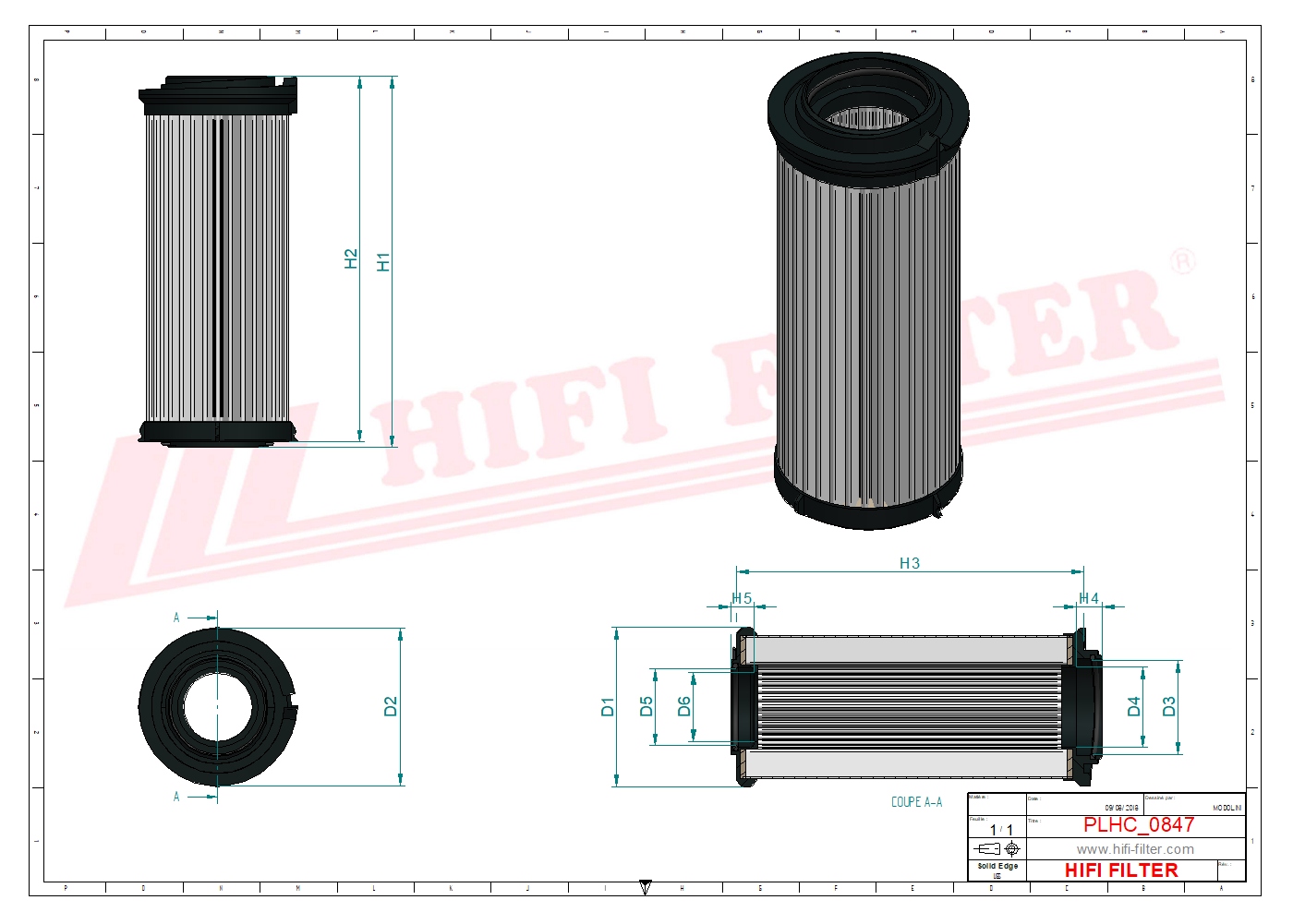 Schema tecnico Filtro idraulico 938955Q per trattori e macchine agricole
