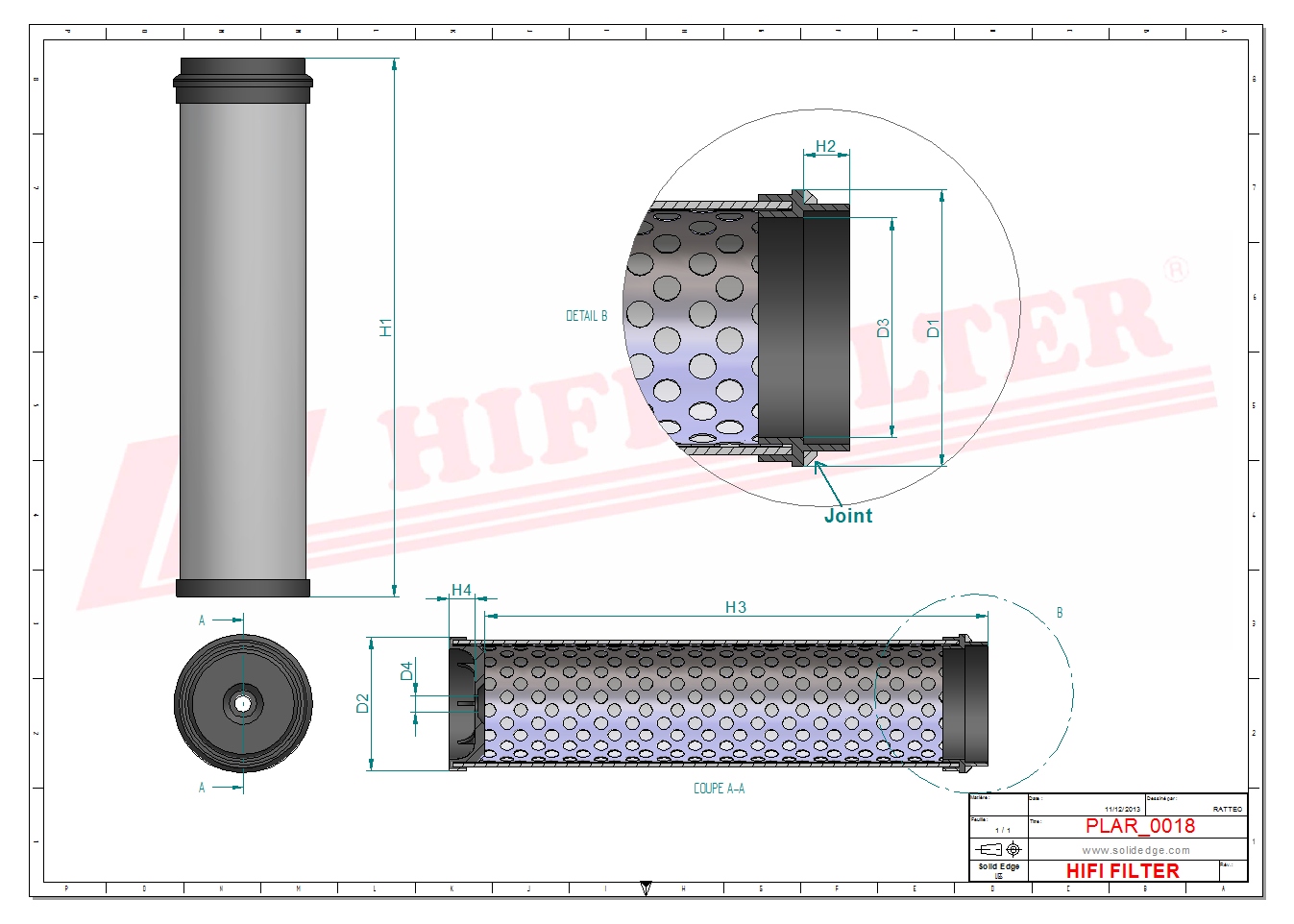 Schema tecnico Filtro aria 0000722390 per trattori e macchine agricole